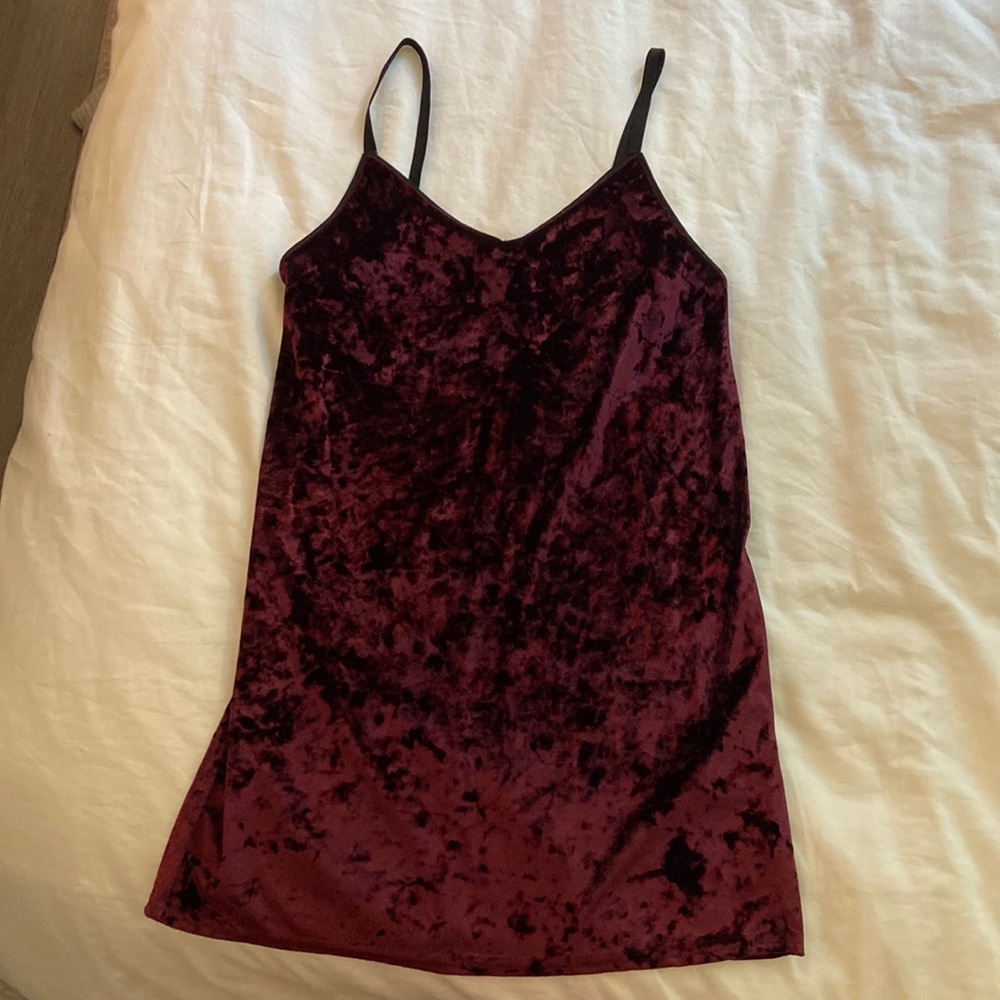 Topshop dark red/maroon/purple velvet slip dress with black spaghetti straps